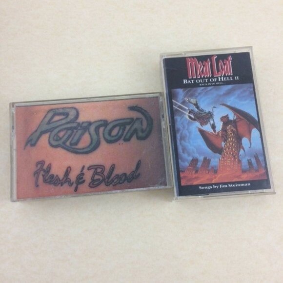 Poison Meatloaf Metal Glam Hard Rock 2 Cassette Tapes Flesh Blood Bat Hell II - Picture 1 of 12